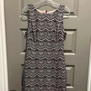 Guess Pastel Pink Black Lace Sleeveless Sheath Dress Size 12